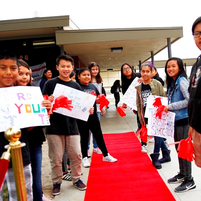 Students roll out the red carpet to celebrate their recognition as a 2018 CA Distinguished School!