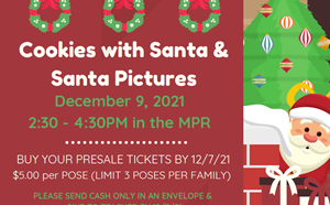 Cookies and Photos with Santa - December 9 at 2:30 - 4:30pm in the MPR - GET PRESALE TICKETS! - article thumnail image